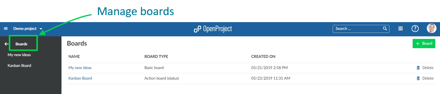 OpenProject-Boards-verwalten