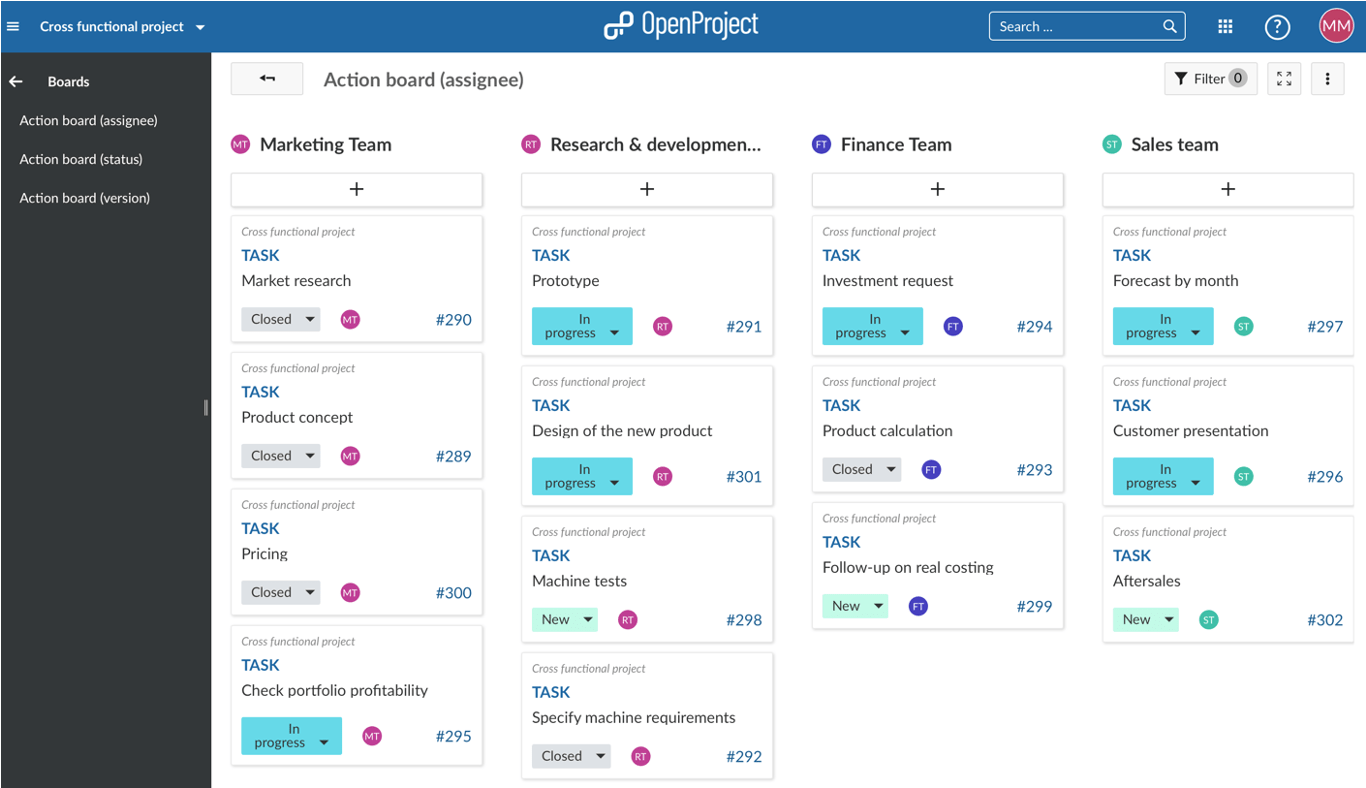 documents de tableau d’action d’affectation