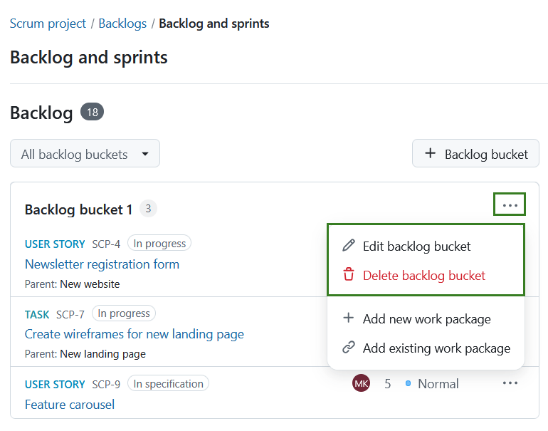 Option de menu permettant de modifier et de supprimer un compartiment de la file d’attente