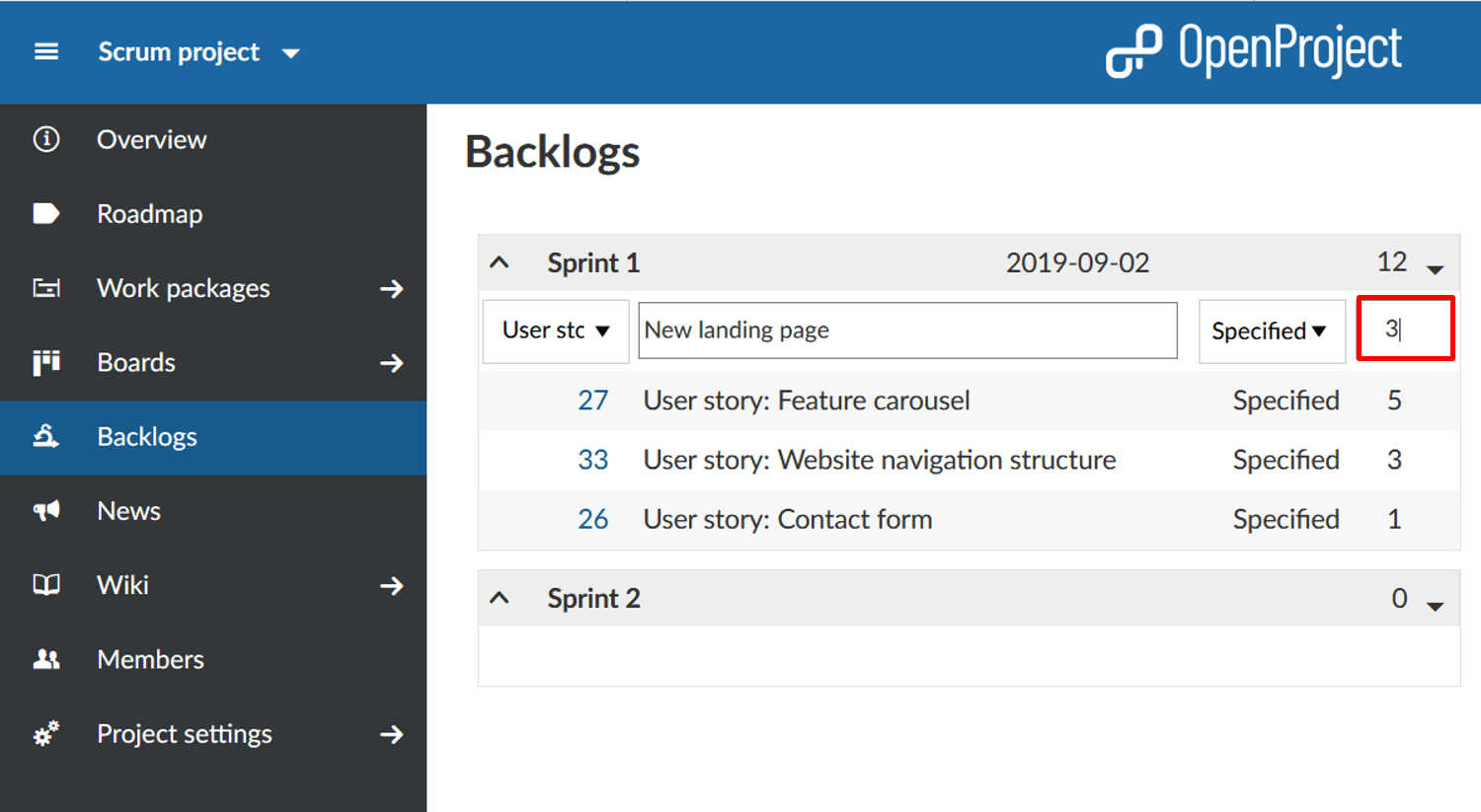 guide utilisateur backlogs modifier story points