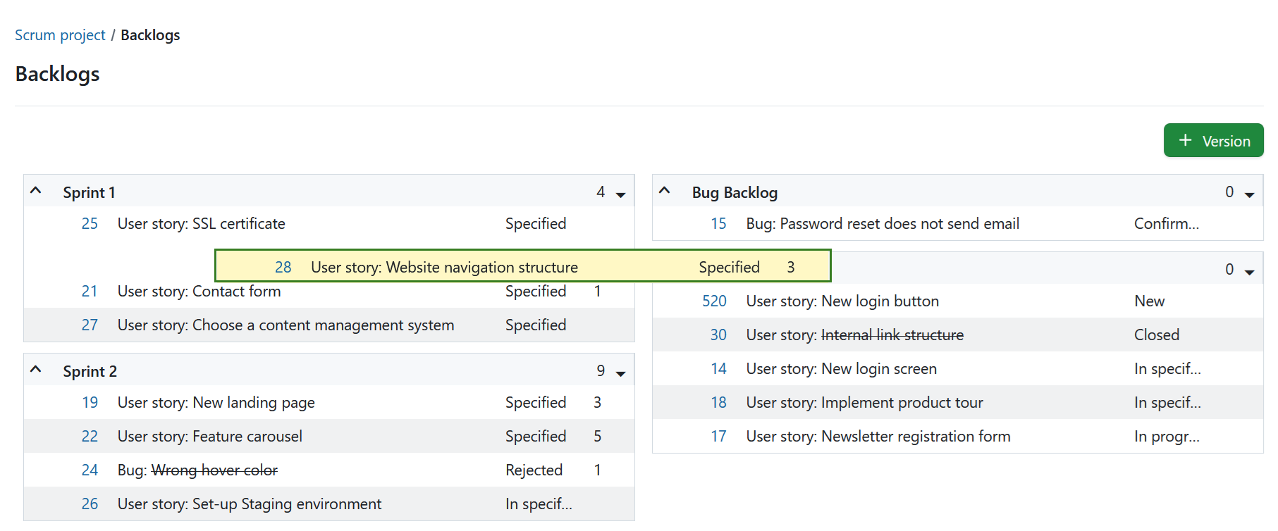 Drag and drop a user story to change priority in OpenProject Backlogs module
