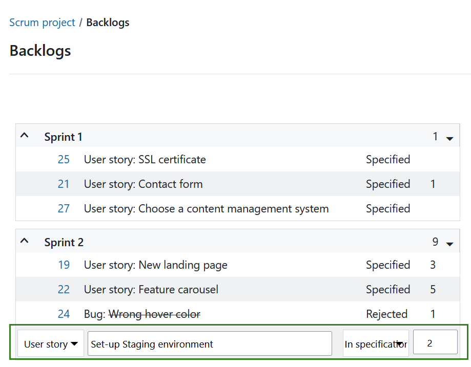 Edit story points for user stories in an OpenProject backlog