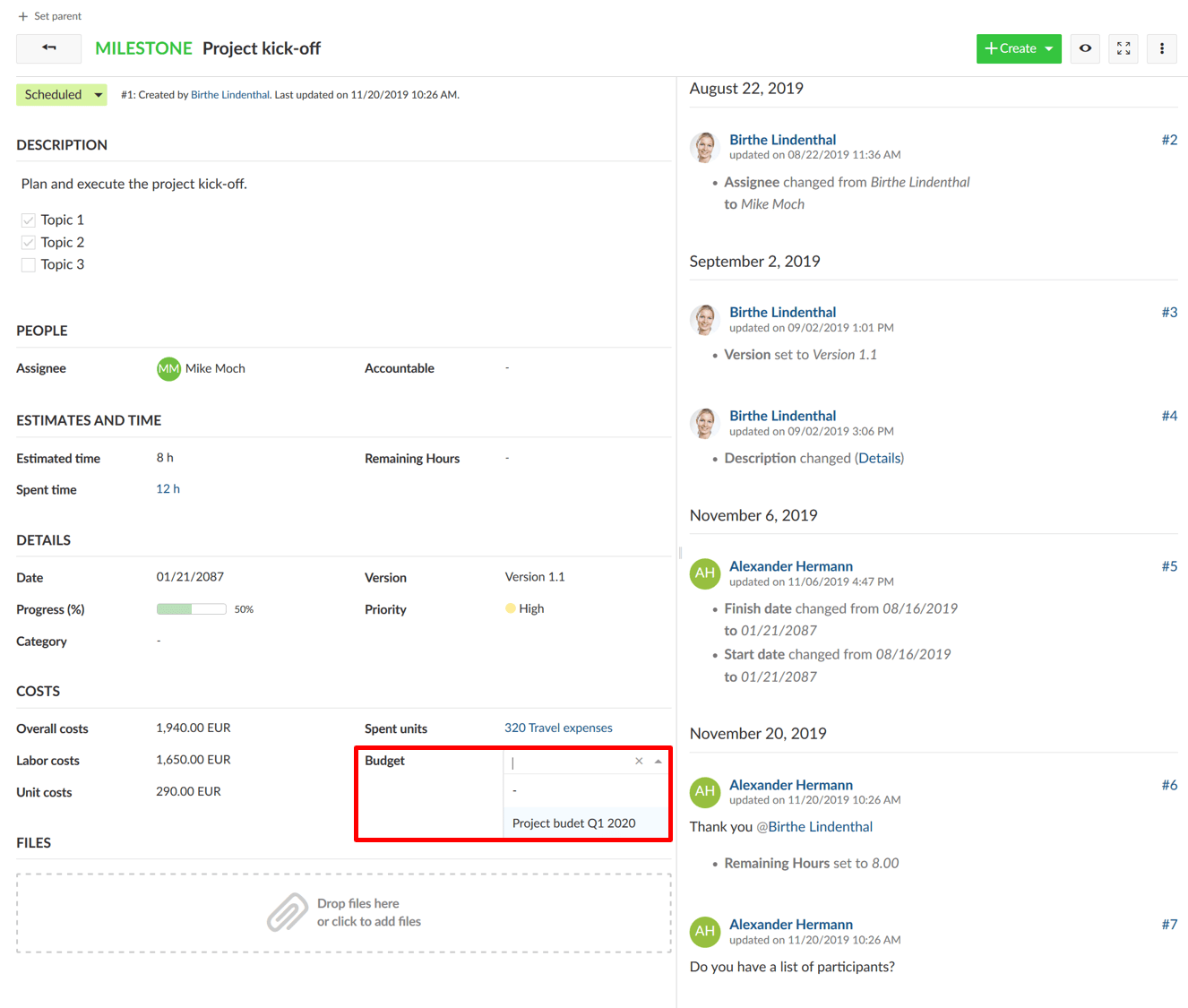 Budget einem Arbeitspaket zuweisen