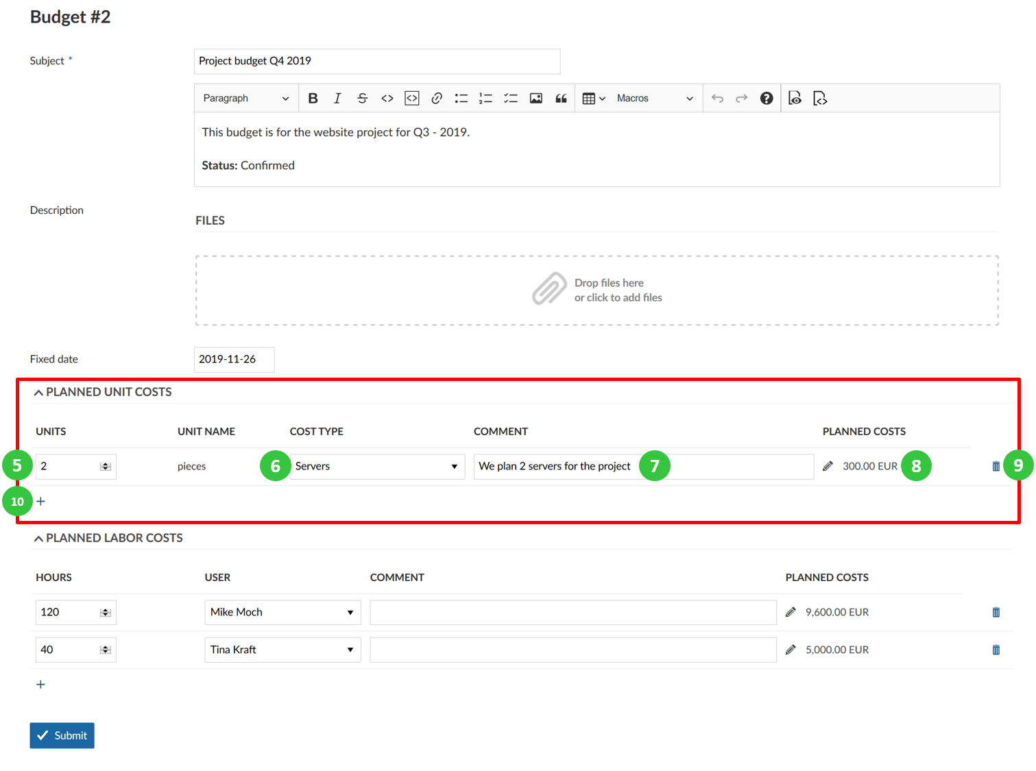 Budget geplante Stückkosten