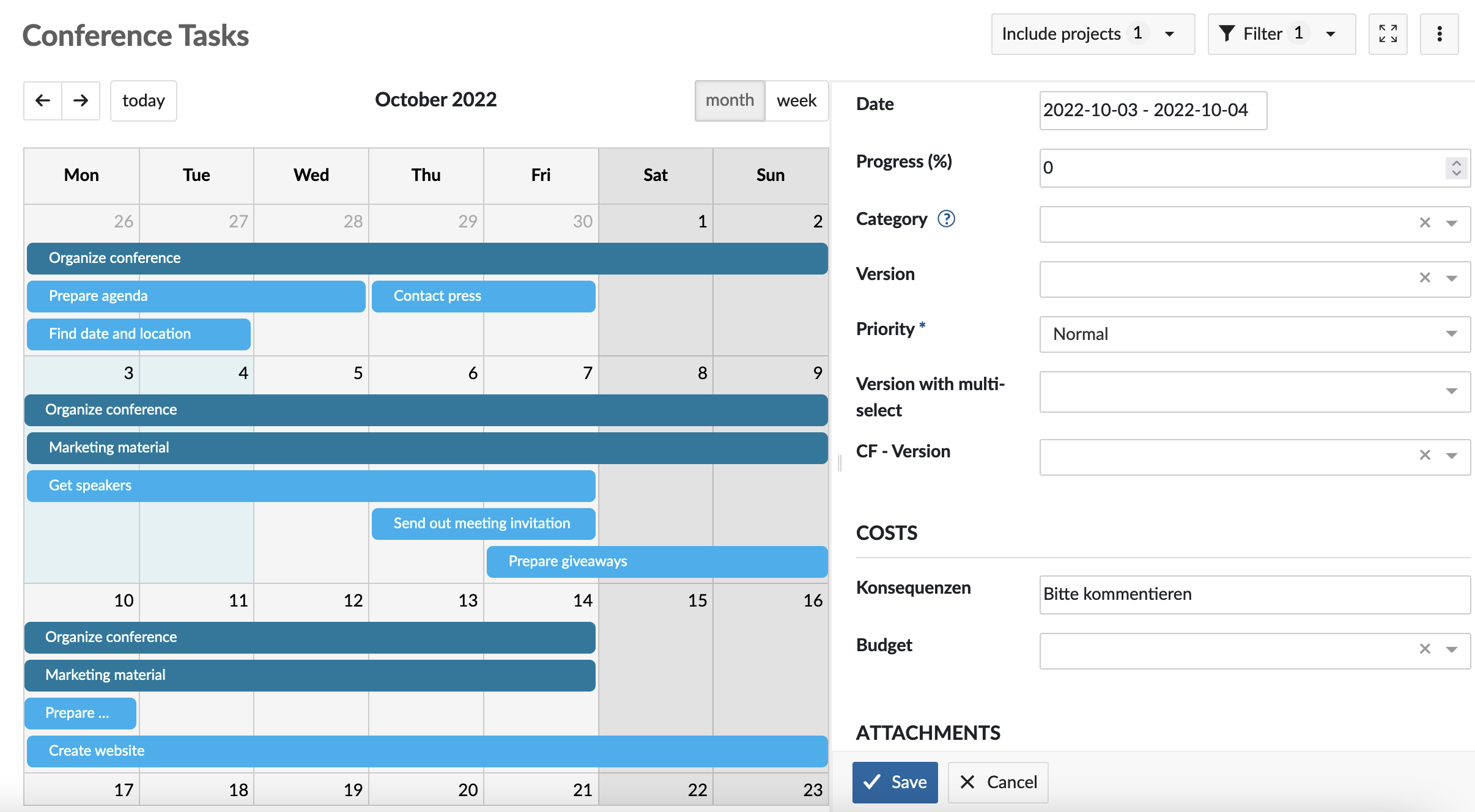 Haga clic y arrastre a través de un rango de fechas para crear un nuevo paquete de trabajo