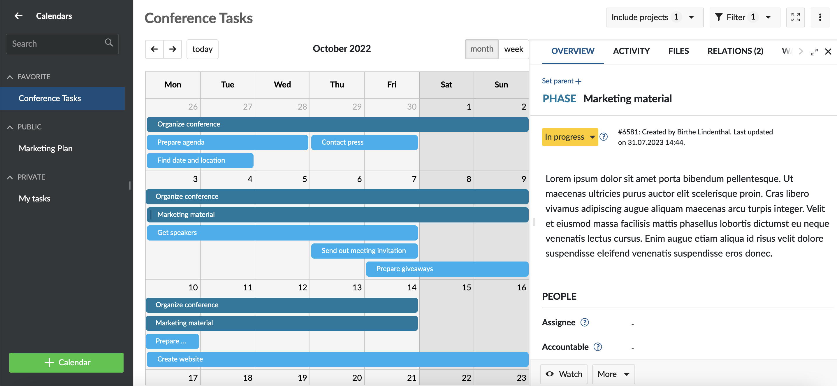 Work package details in split screen view