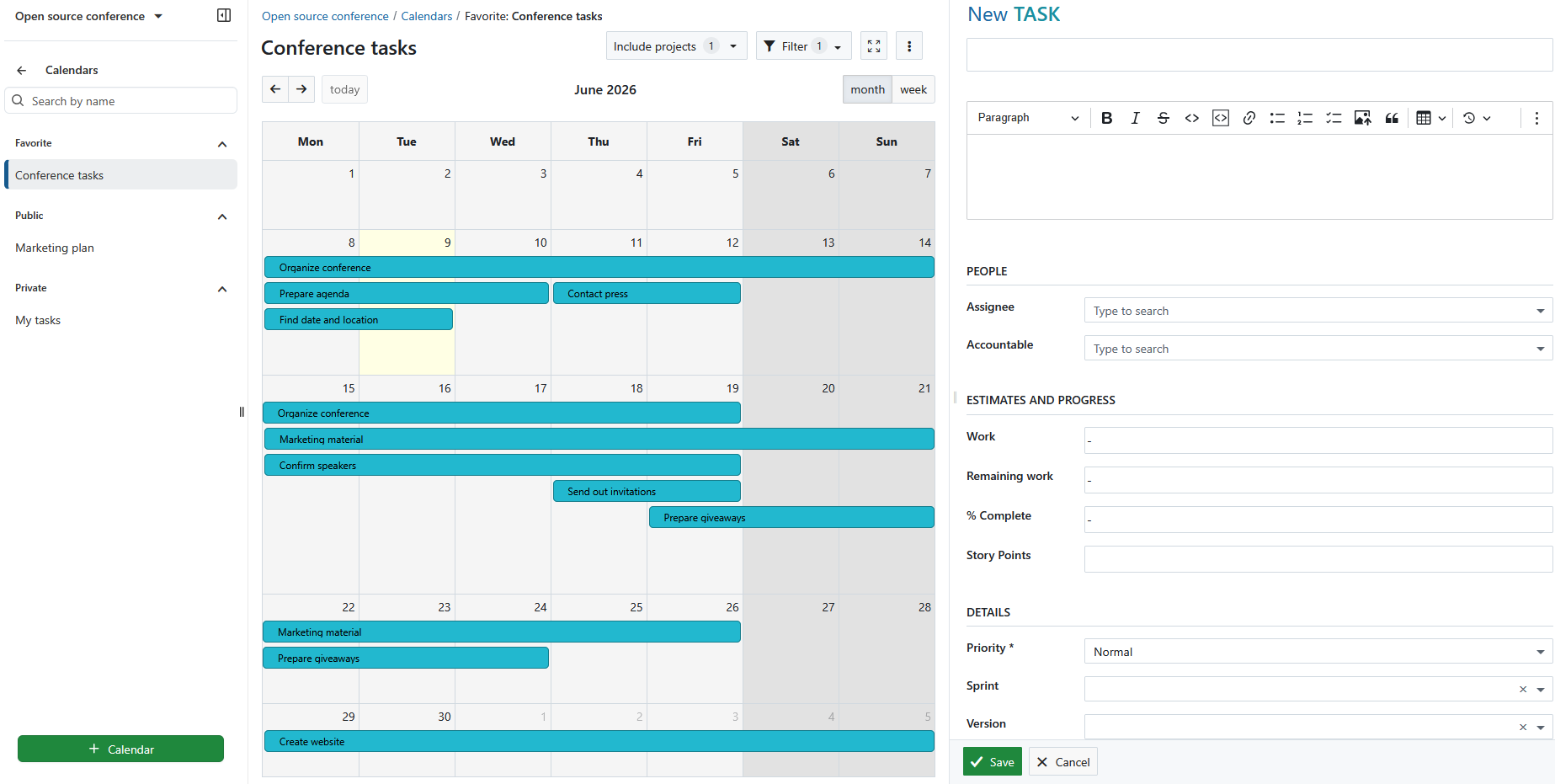 Neues Arbeitspaket im Kalender erstellen