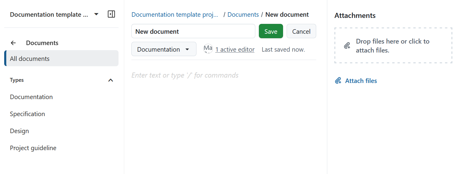 Create a new document in OpenProject Documents module