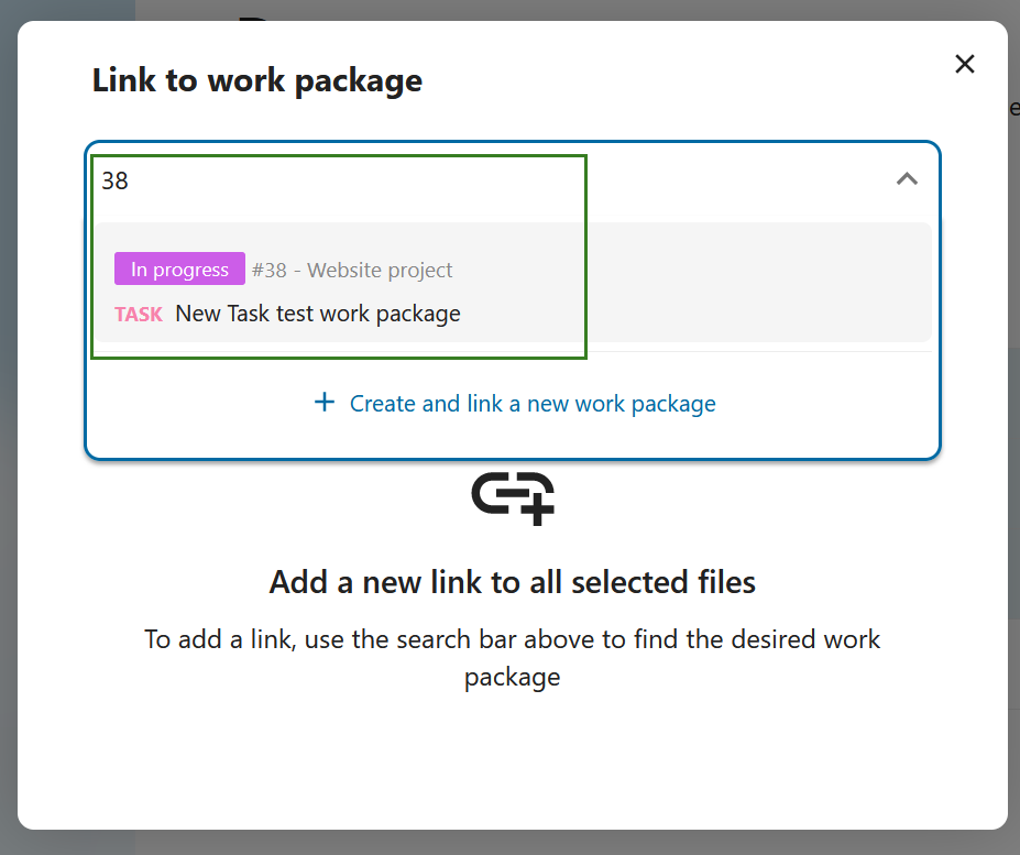 Select an OpenProject work package in Nextcloud