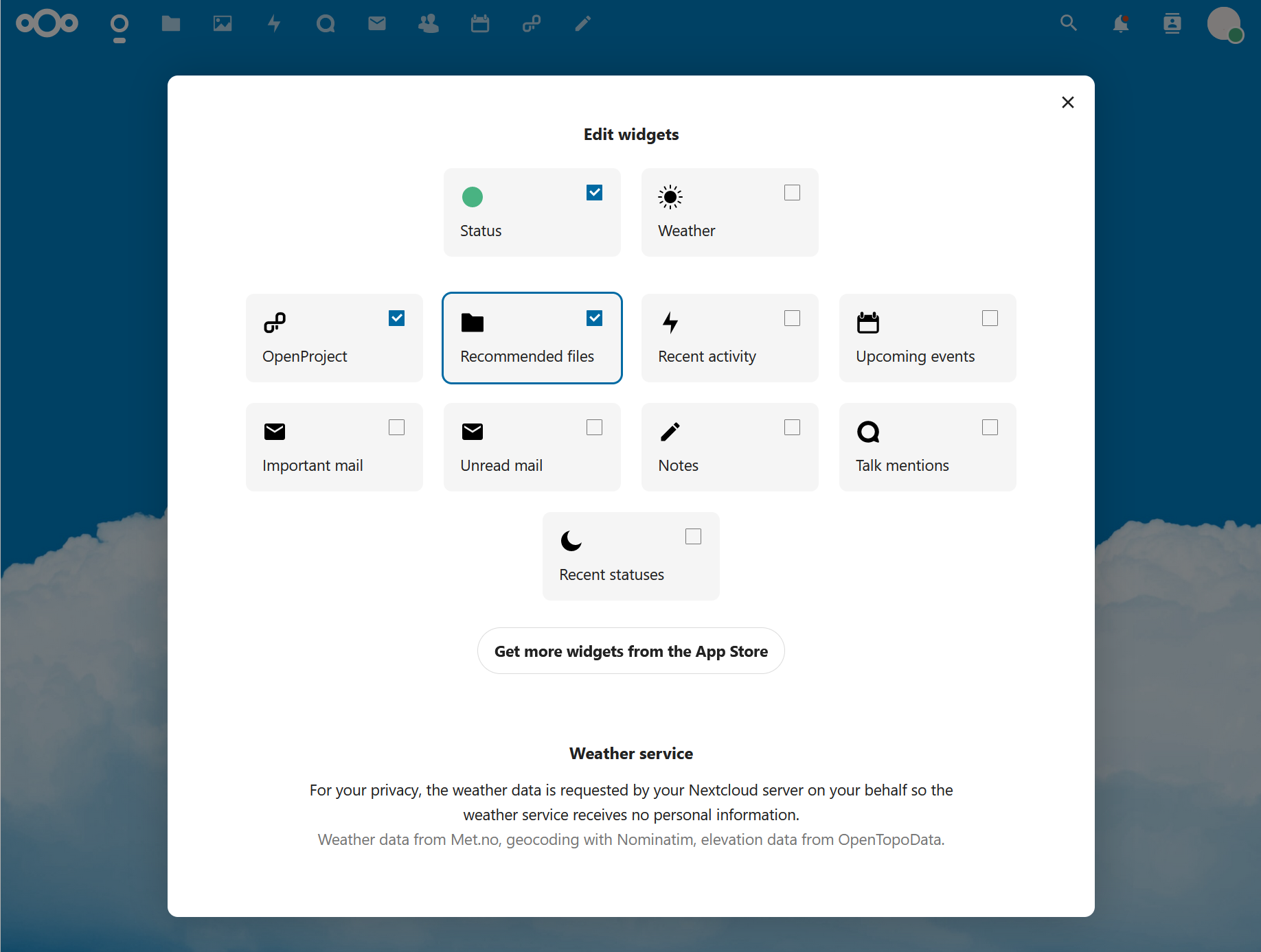 Ajouter un widget dans Nextcloud