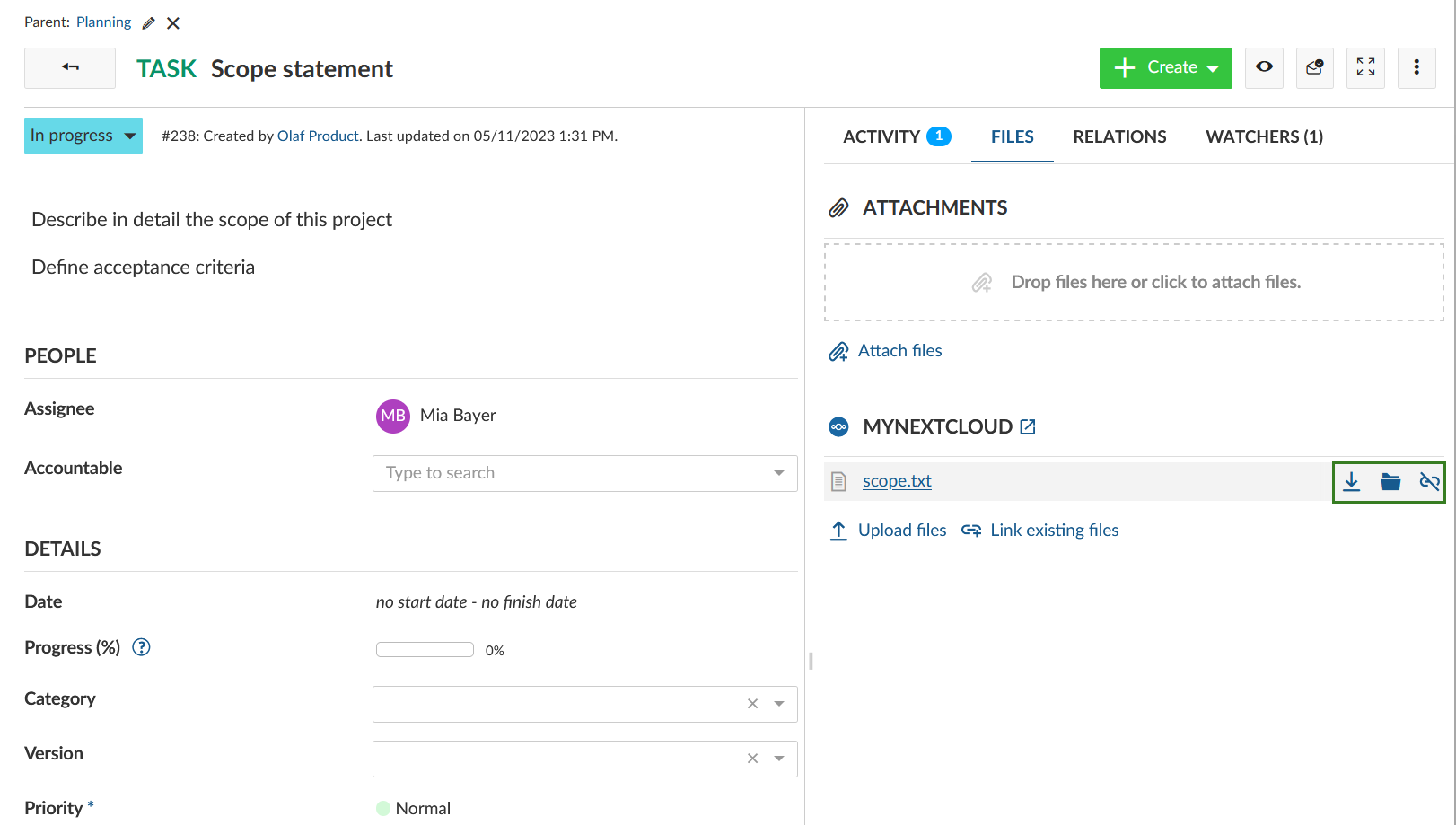 Desvincular un archivo vinculado en OpenProject