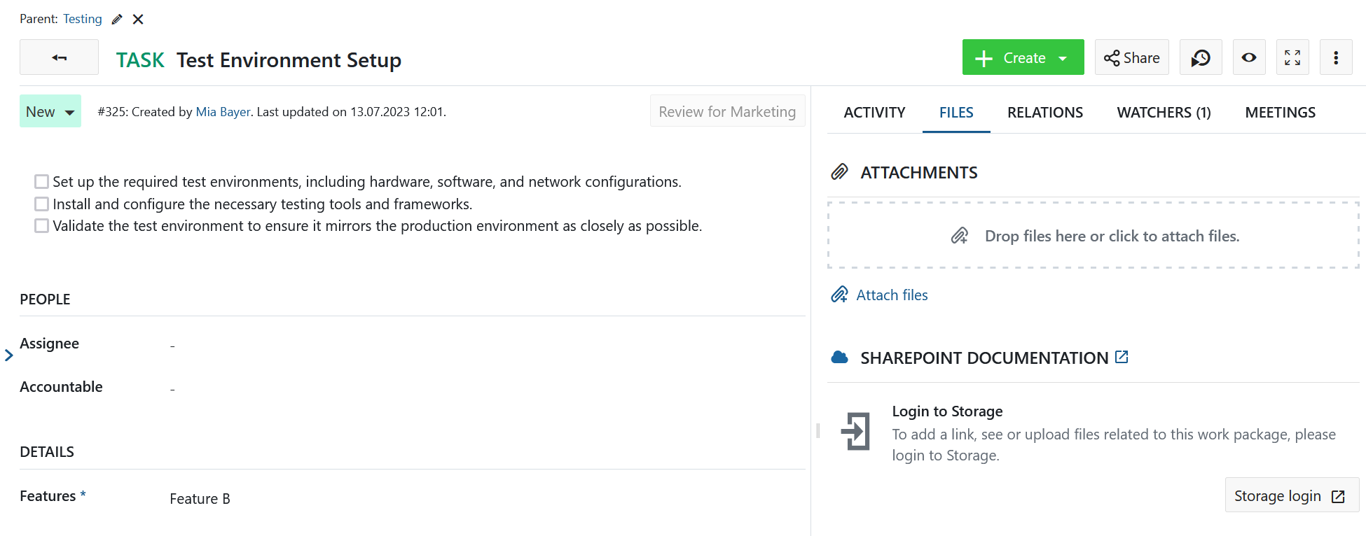 Iniciar sesión en almacenamiento Sharepoint desde un paquete de trabajo OpenProject