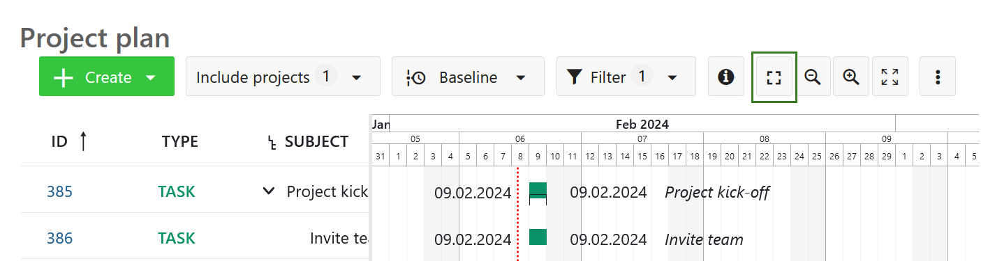 Automatischier Zoom im Gantt-Diagramm