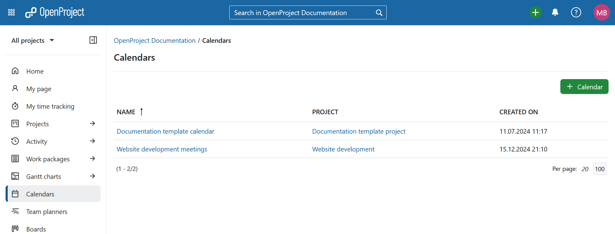 Le module global Calendriers