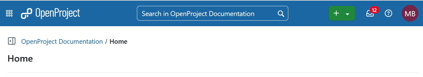 Navigation dans l’en-tête d’OpenProject