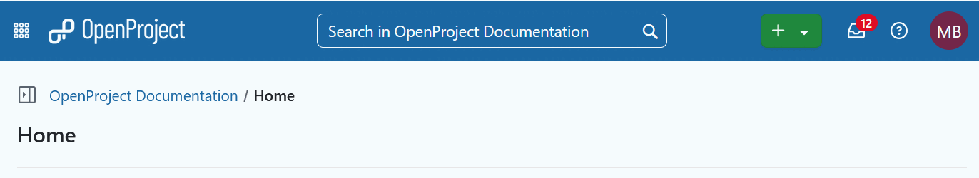 Navegação do cabeçalho no OpenProject