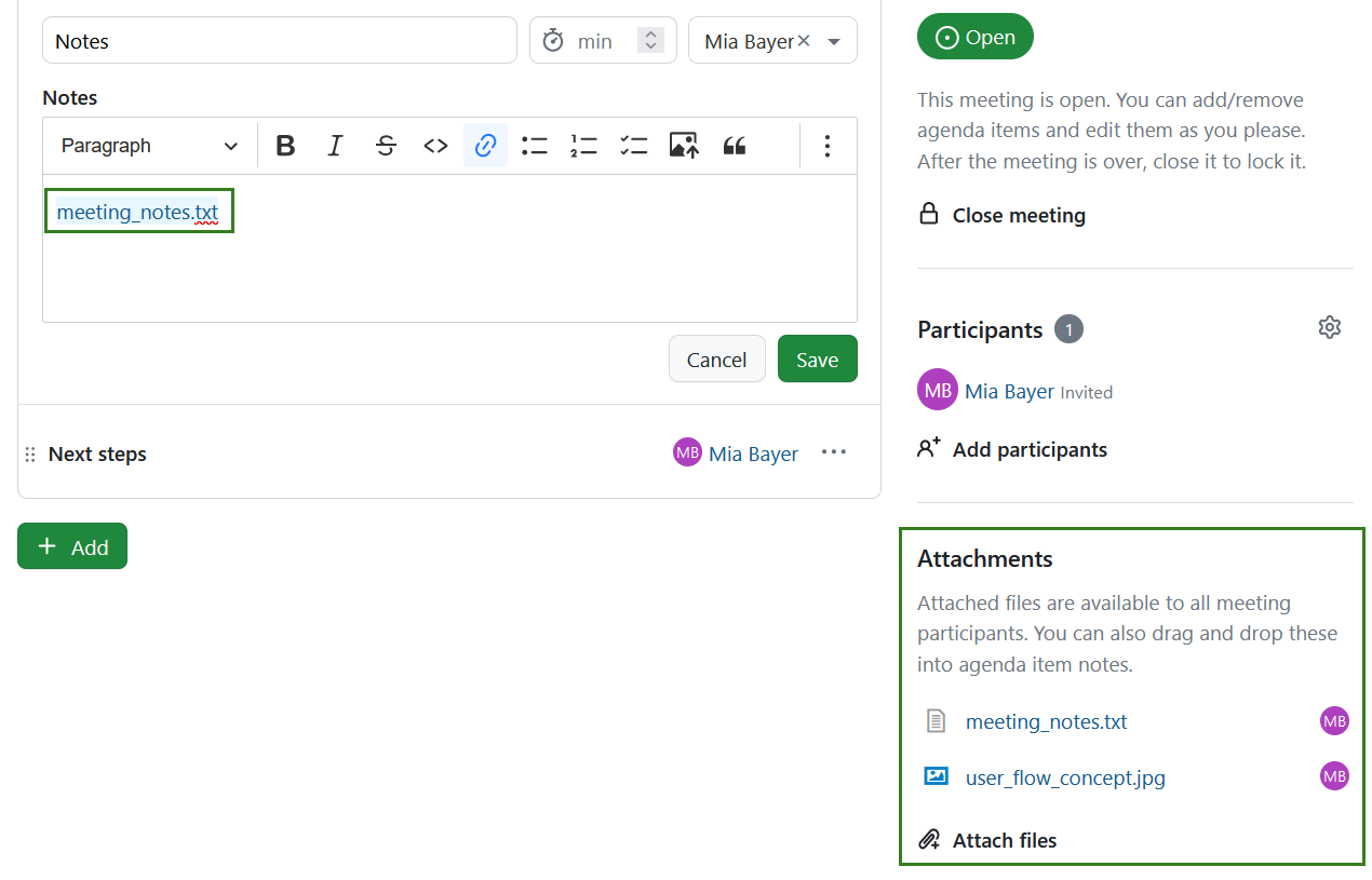 Attachments in OpenProject dynamic meetings