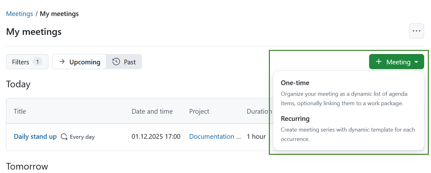 Criar uma nova reunião no OpenProject