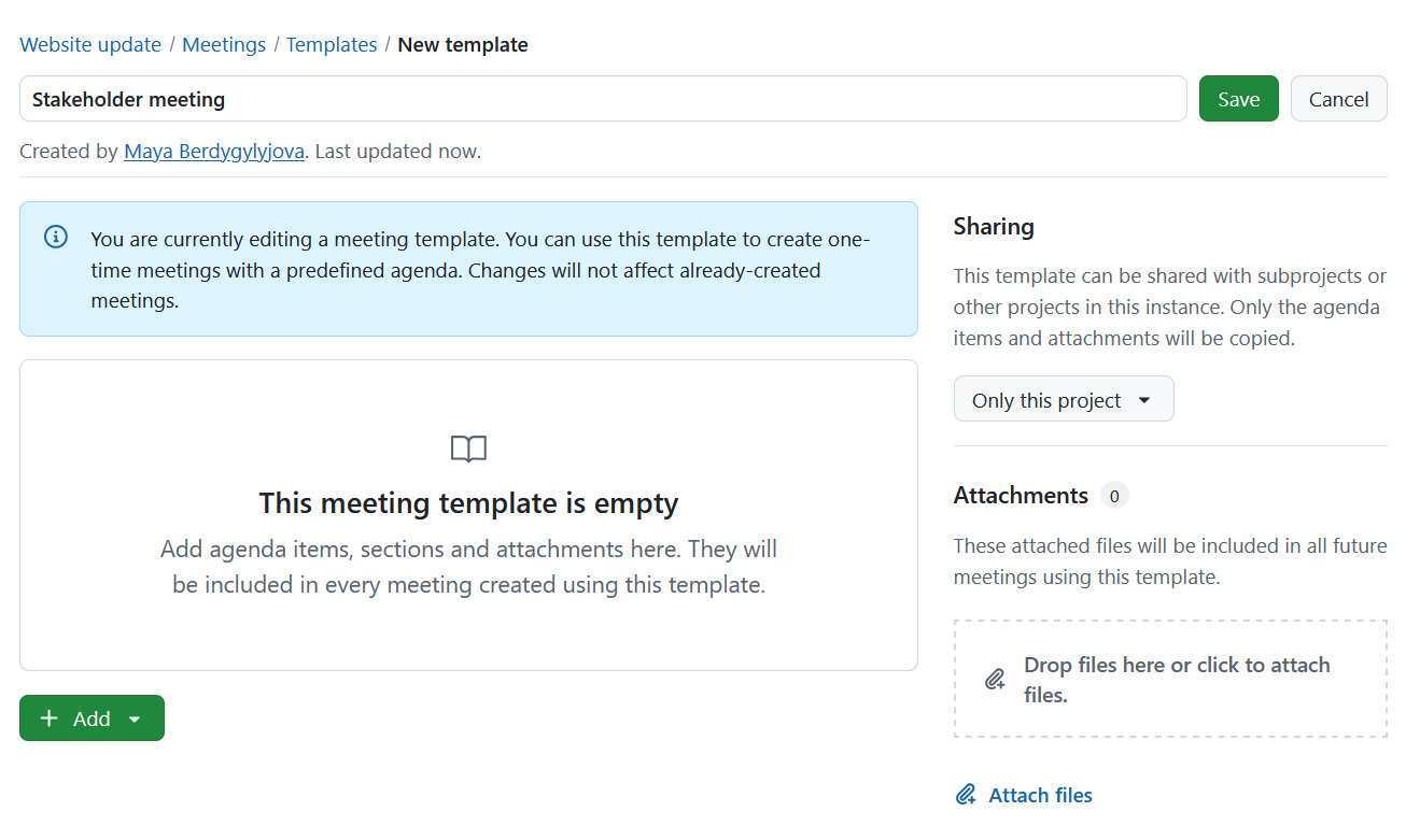 Nommer et définir un nouveau modèle de réunion dans OpenProject
