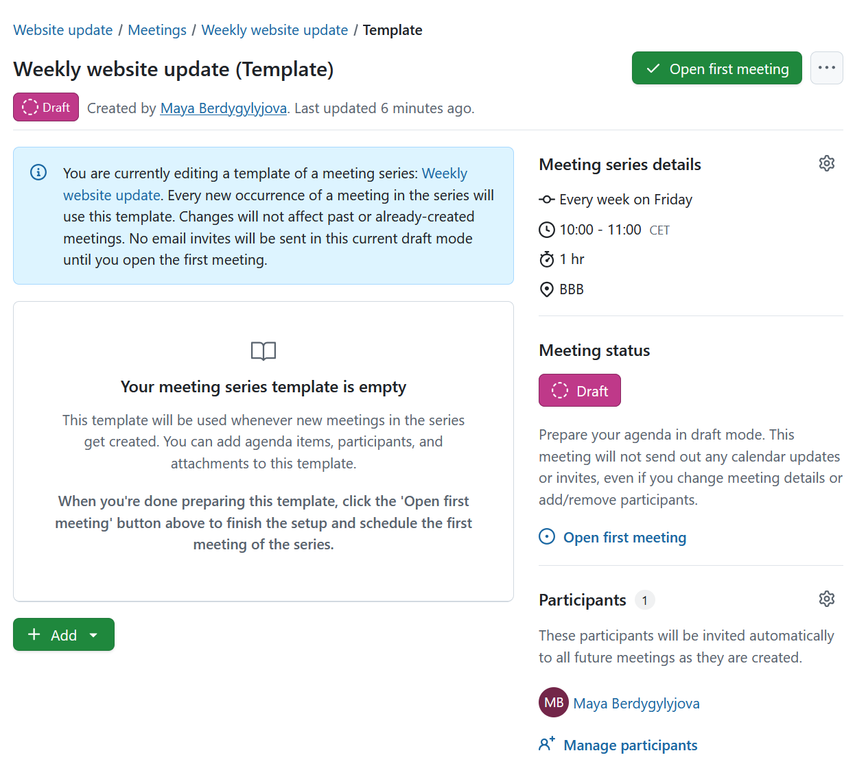 Template meeting for recurring meetings in OpenProject