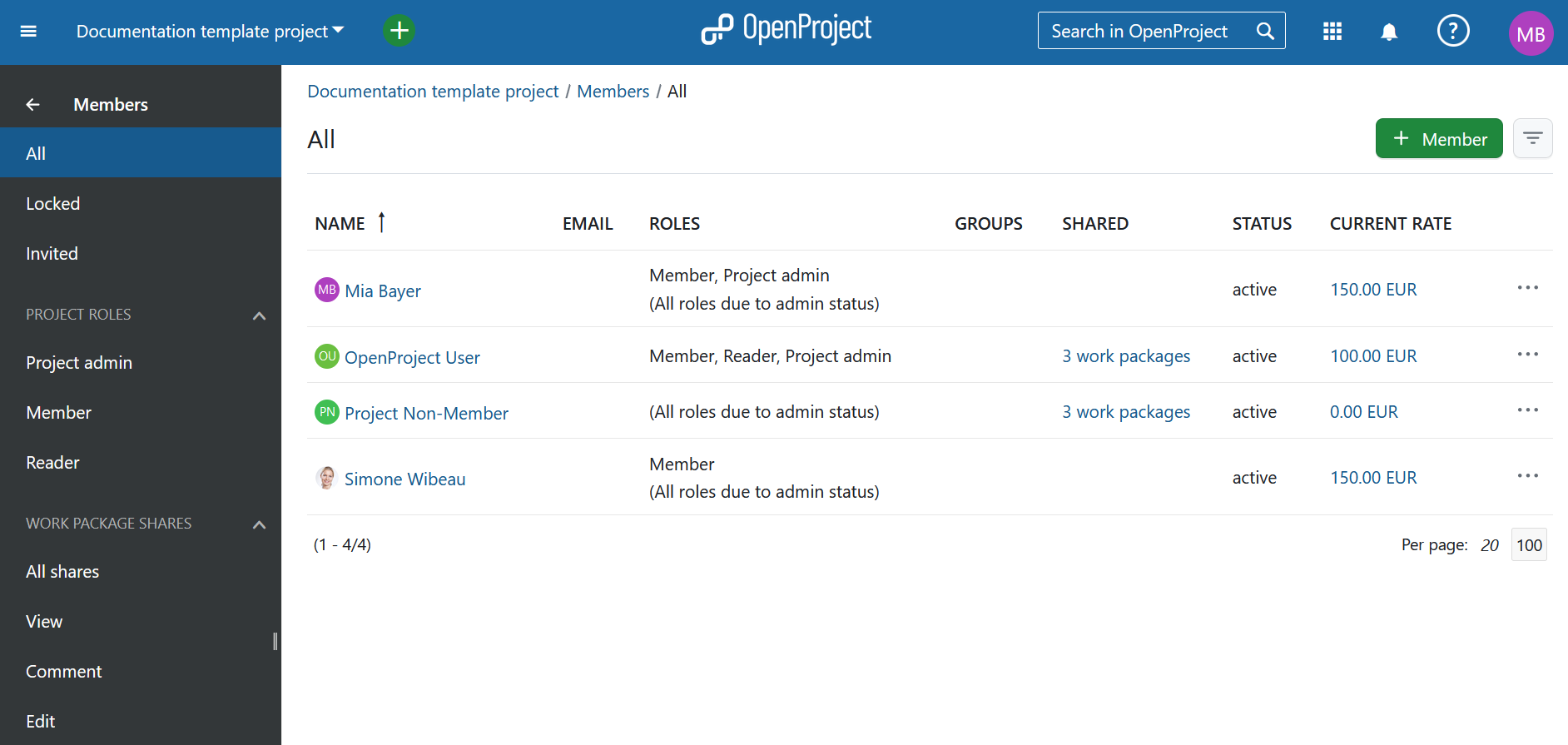 Project members overview in OpenProject