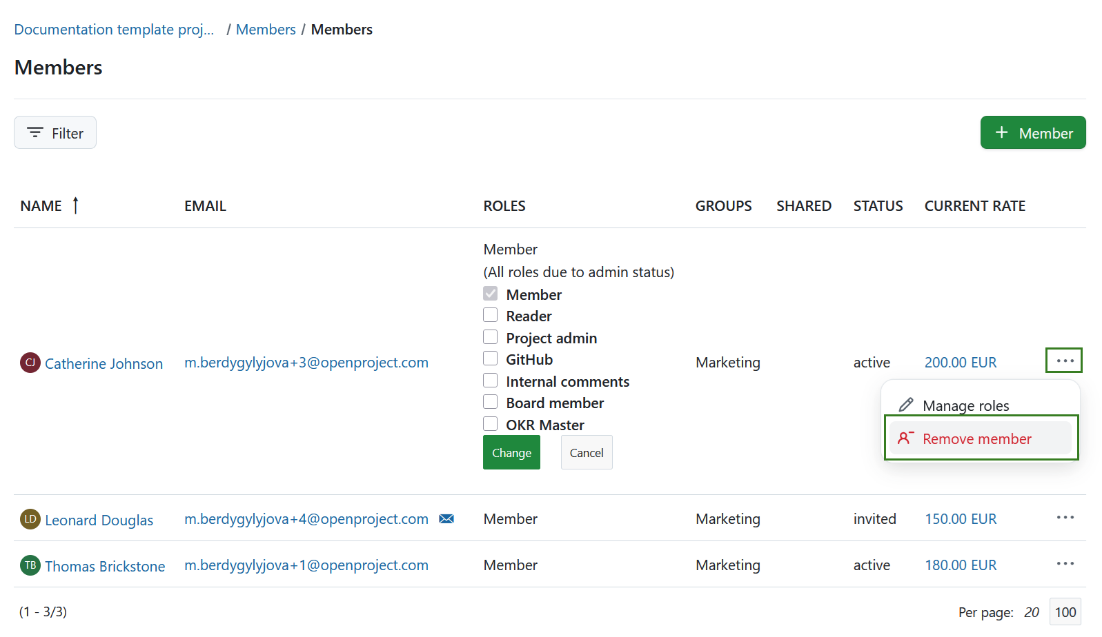 Remove project members in OpenProject