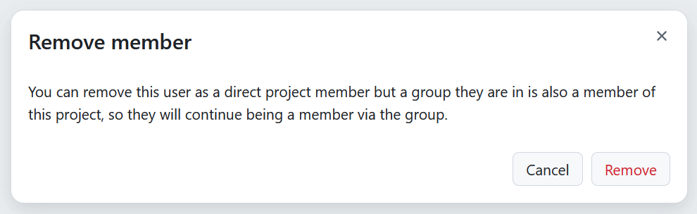 A message when removing an OpenProject project member who is also a member of a project group