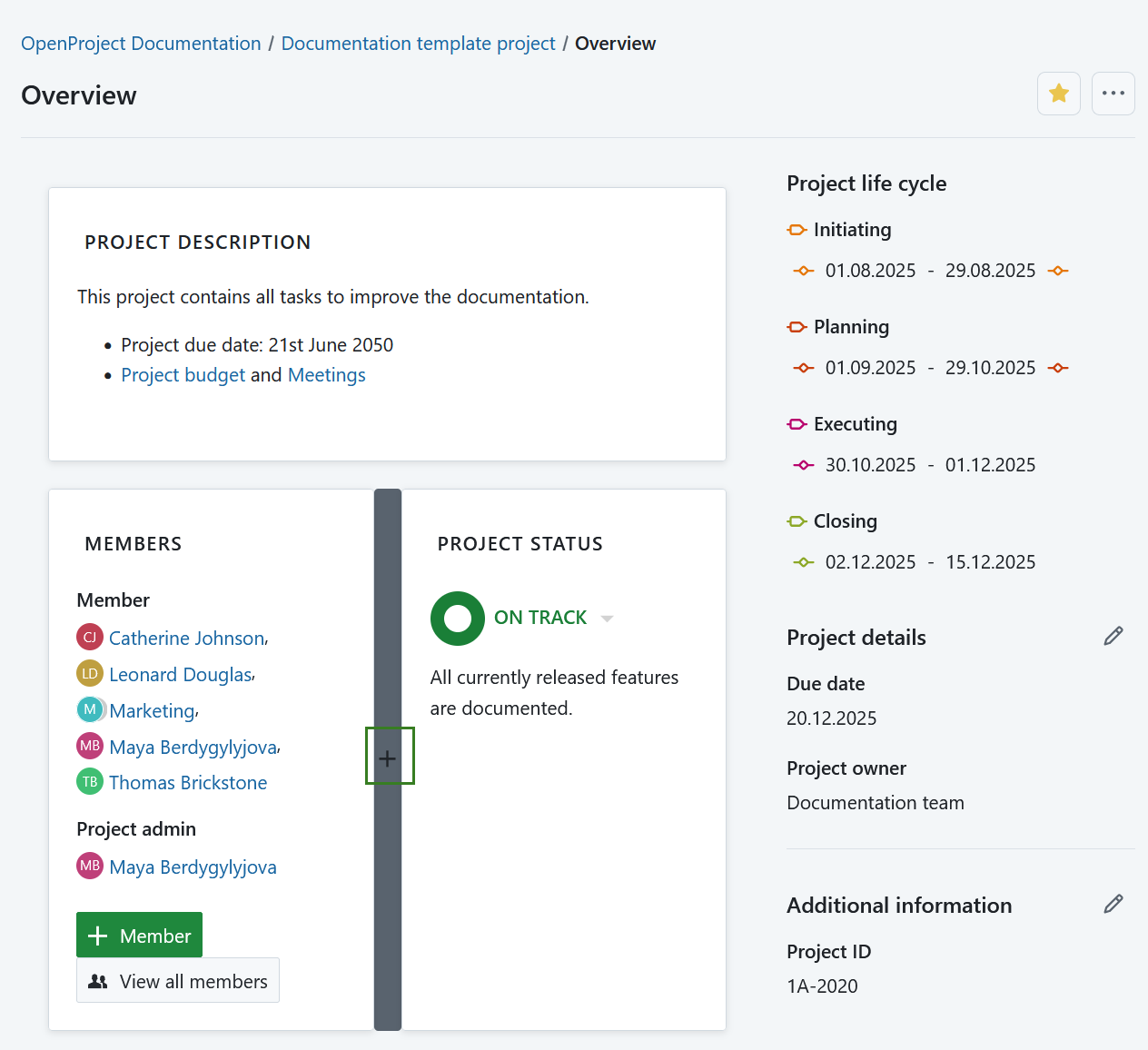 Ajouter un widget sur la page de présentation du projet dans OpenProject