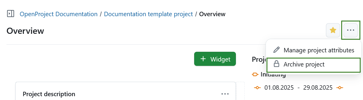 Archiver un projet sur la page d’aperçu du projet dans OpenProject