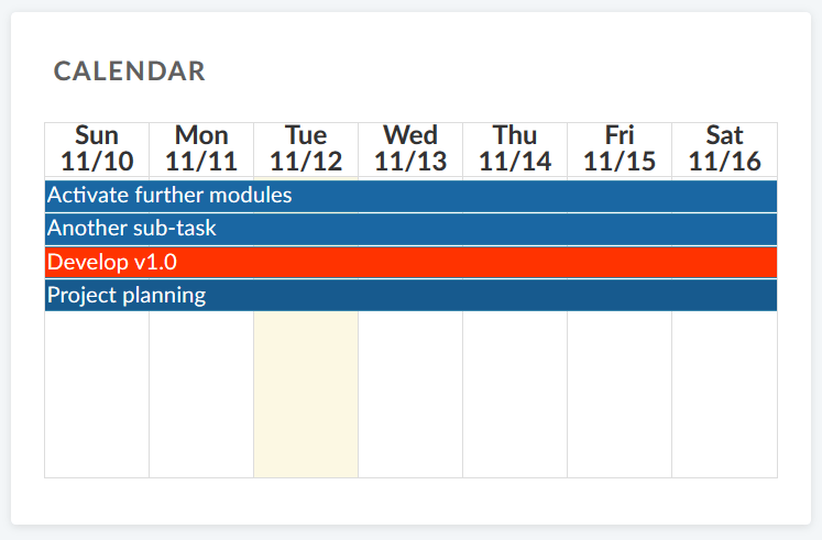 Widget de calendrier sur une page d’aperçu du projet dans OpenProject