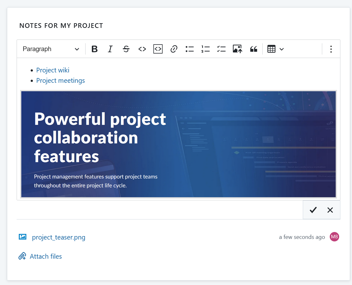 Widget de texte personnalisé sur une page d’aperçu du projet dans OpenProject