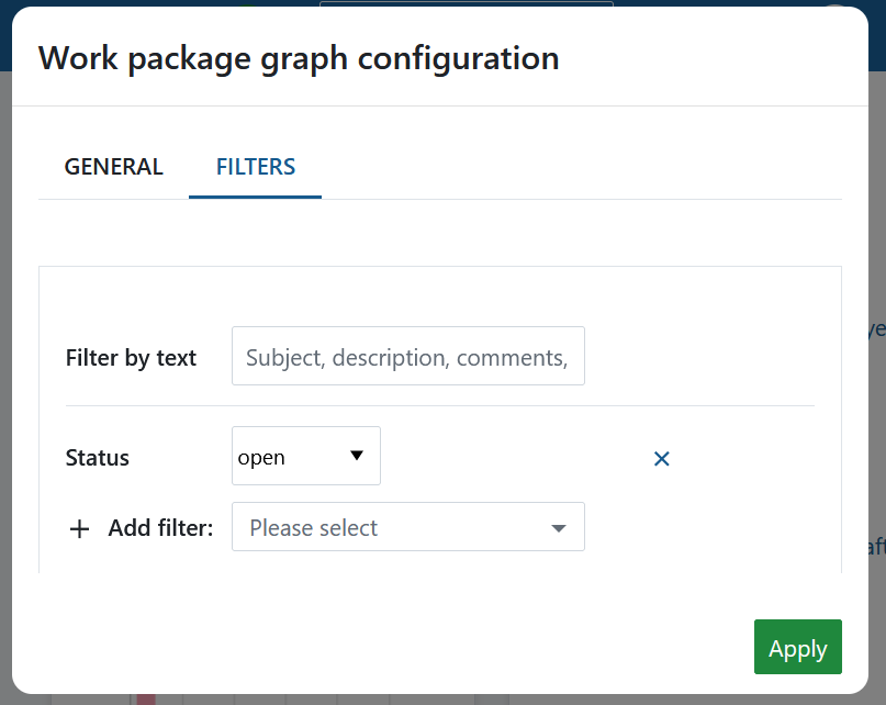 Filter Arbeitspaket-Diagramm Widget