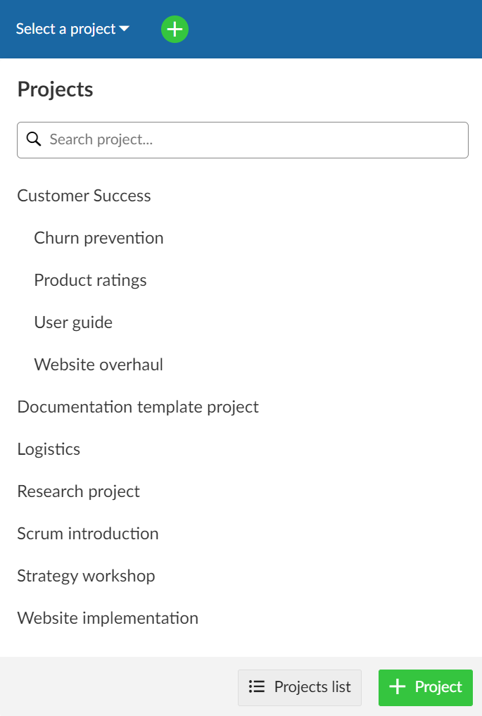 project hierarchy select project