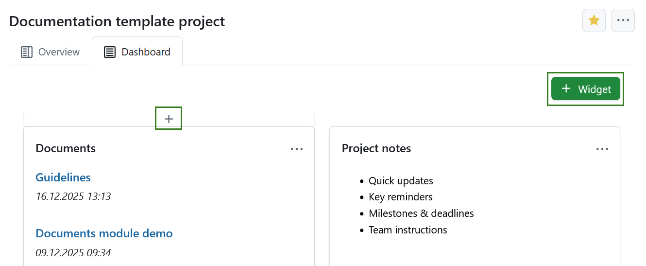 Hinzufügen eines Widgets auf der Projekt-Startseite in OpenProject