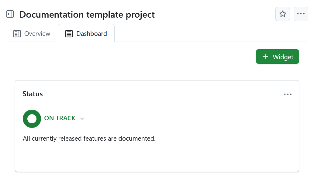 Status-Widget, das auf einer Projekt-Startseite in OpenProject angezeigt wird