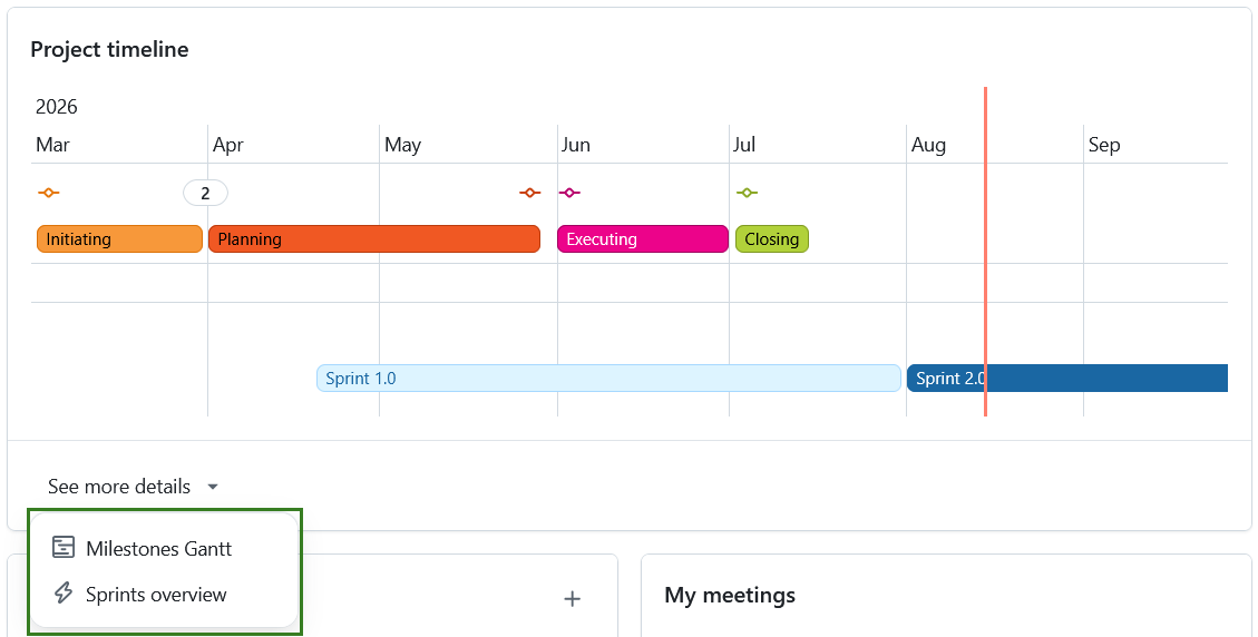 Widget „Projektzeitleiste“, das auf einer Projekt Startseite in OpenProject angezeigt wird