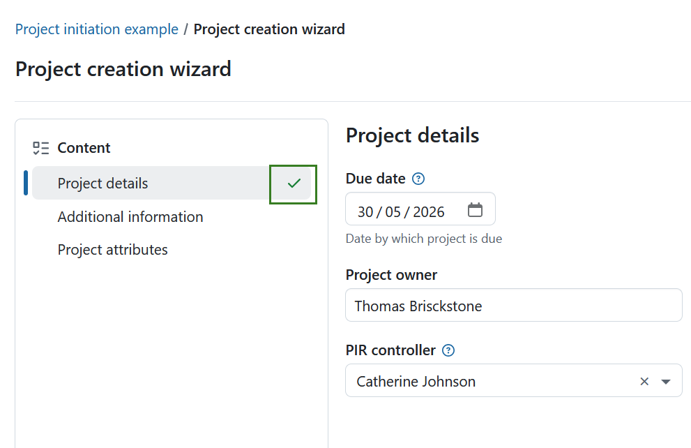 Icono de marca de verificación verde que indica que se han completado los pasos del asistente en OpenProject