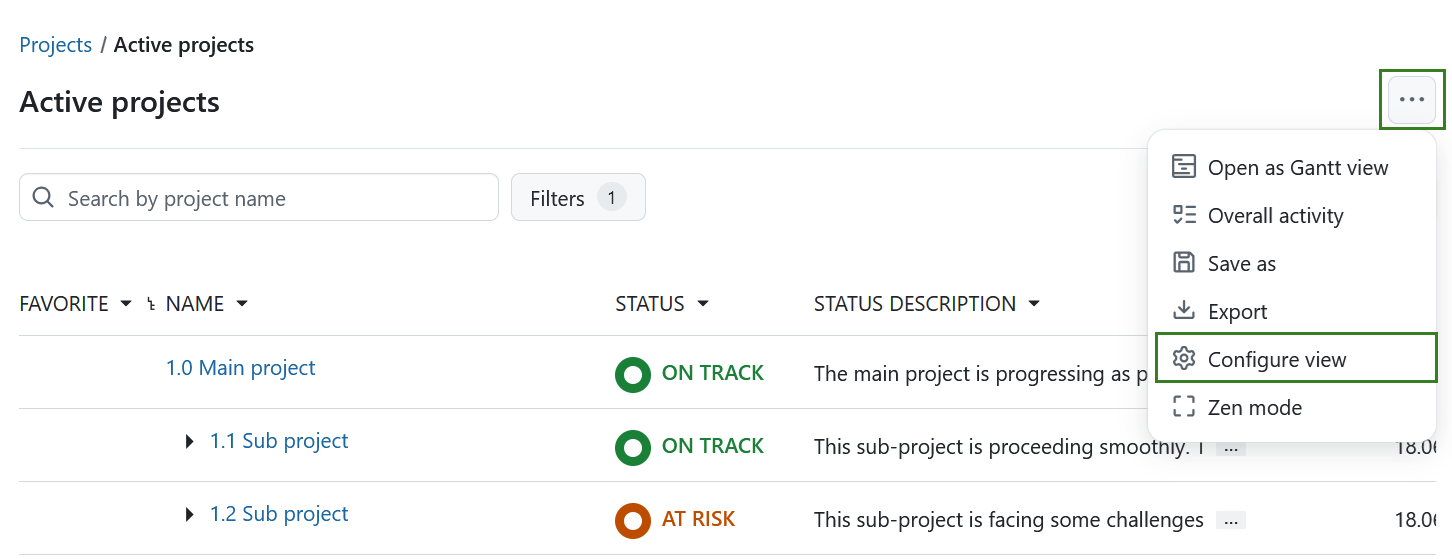 Configure view of project lists in OpenProject
