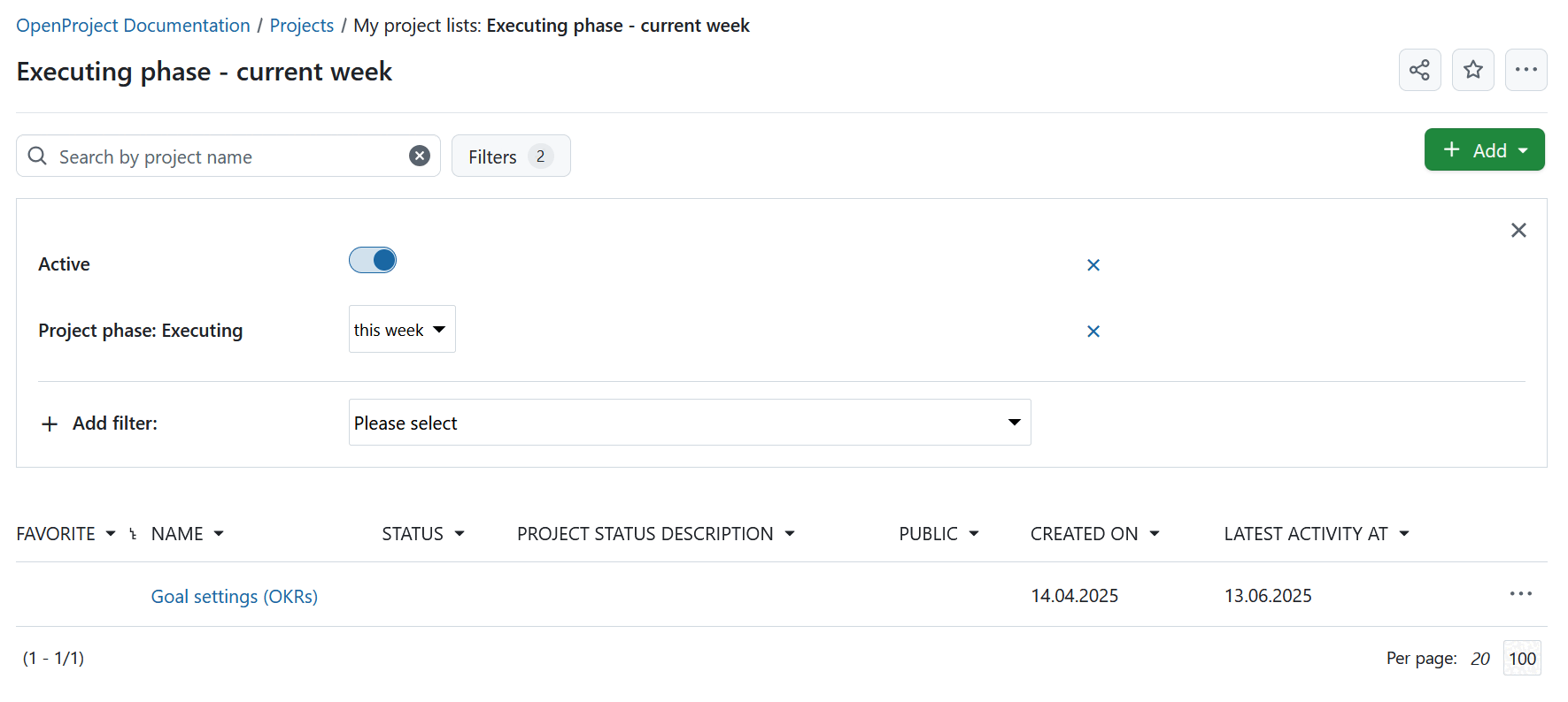 Project lists filter by project phases and phase gates with a specified timeframe in OpenProject