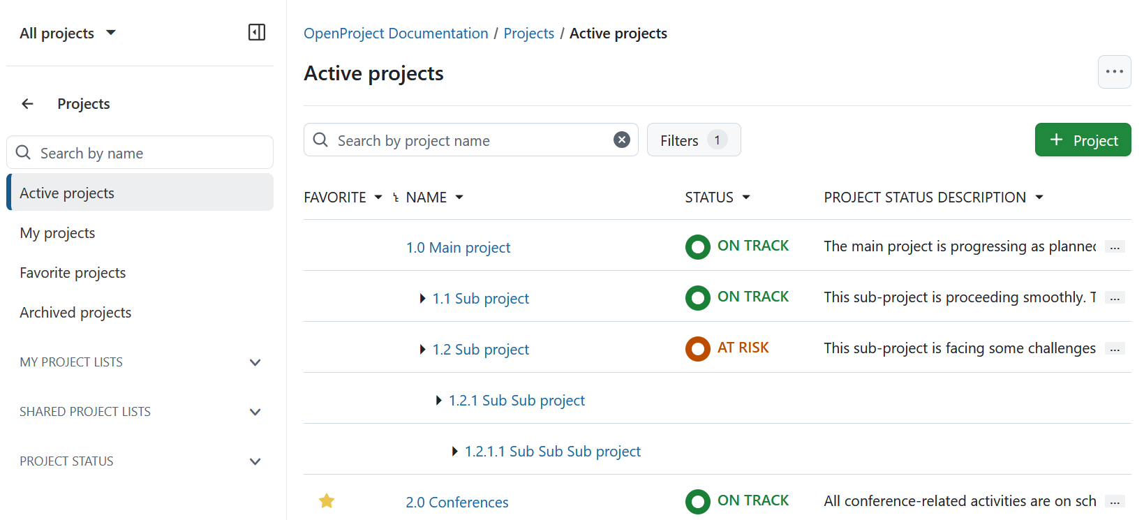 A list of all projects in OpenProject