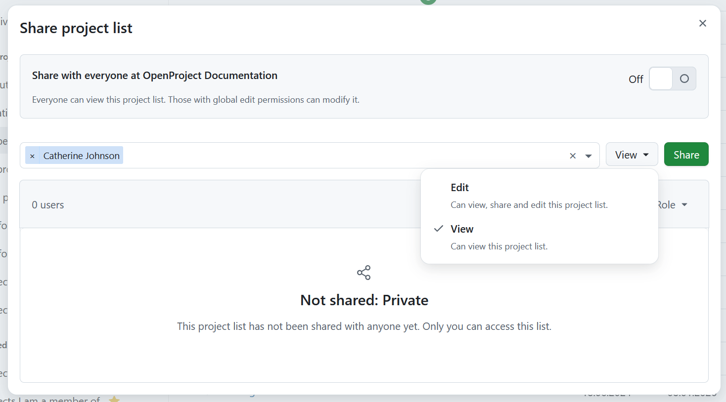 Share project lists with users or groups in OpenProject