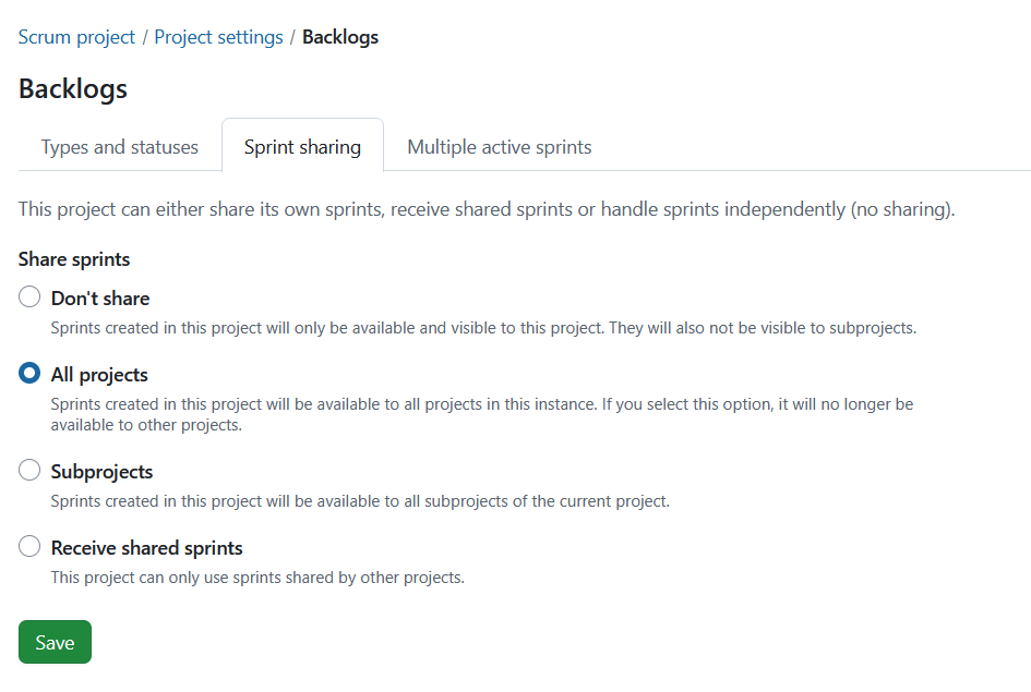 Backlogs-Einstellungen unter Projekteinstellungen in OpenProject verwalten