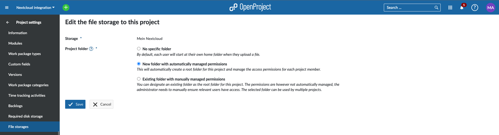 Edit the project folder type