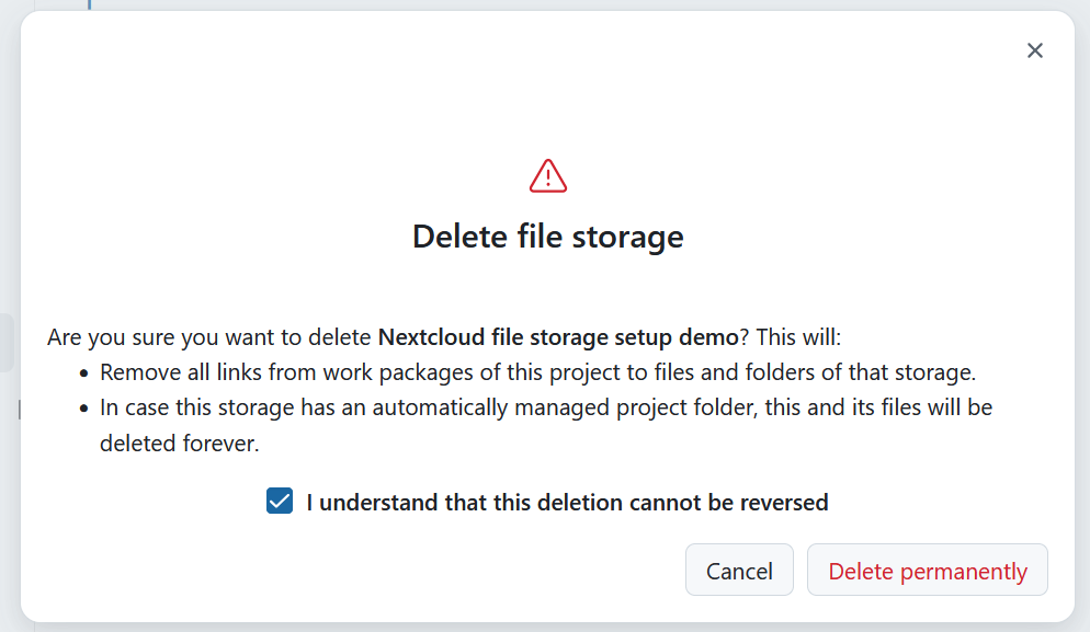 Delete a storage from a project