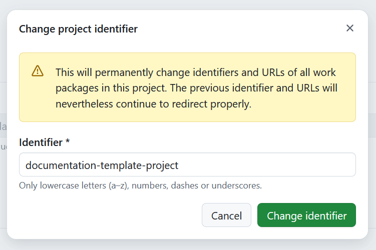 Un formulaire pour changer l’identifiant du projet dans OpenProject