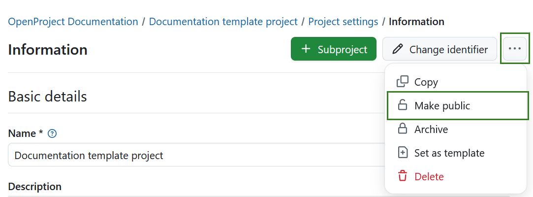 Rendre un projet public dans OpenProject
