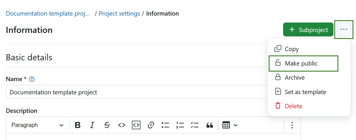 Rendre un projet public dans OpenProject