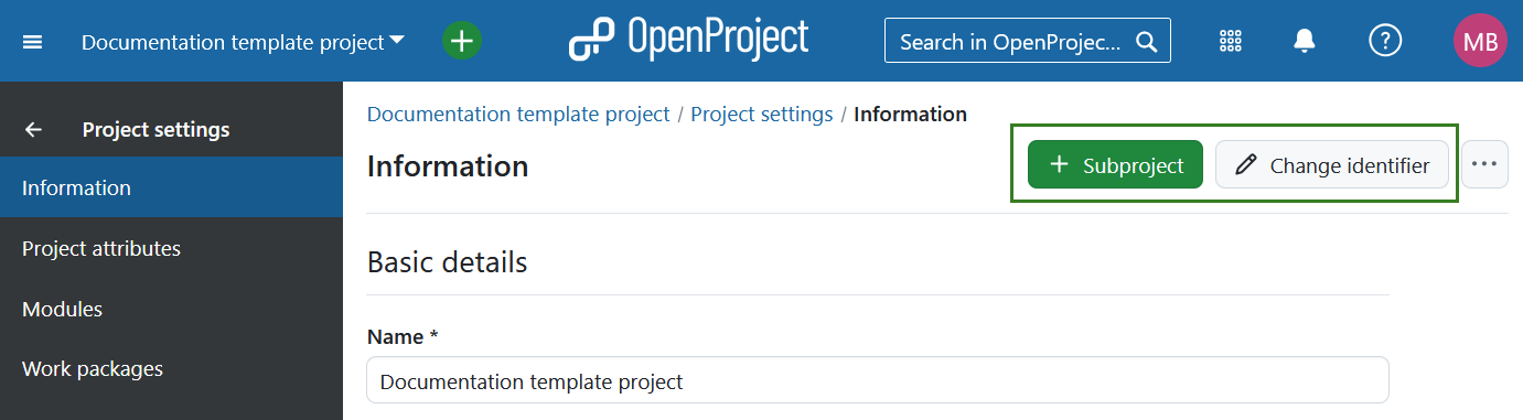 Add a subproject or change a project identifier under project settings in OpenProject