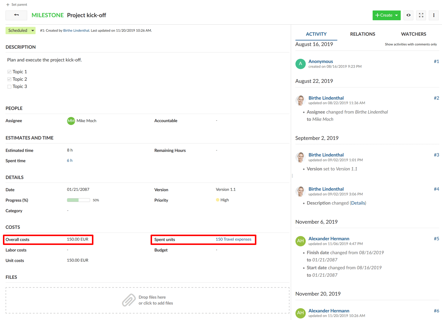 Cost tracking overview