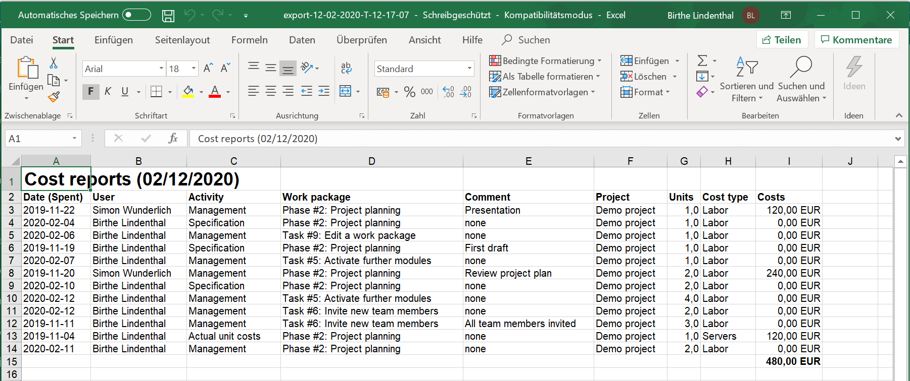 Rapports de suivi du temps et des coûts Excel